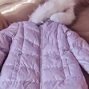 Michael Kors Light Purple Puffer with White Fur Hood